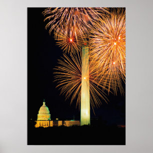 Fjärde juli, Fireworks Visning, Skyline Poster