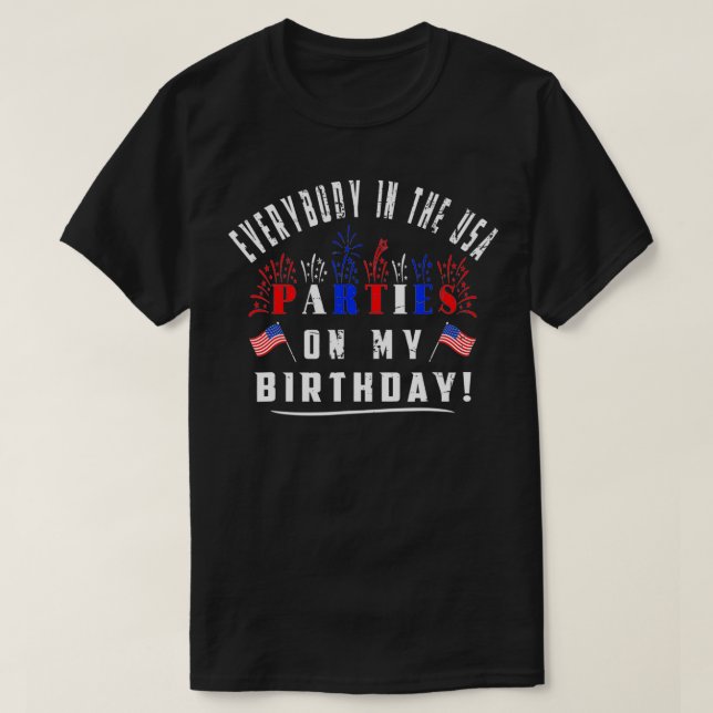 Fjärde juli-Födelsedagsfesten, Amerikanska Flagga  T Shirt (Design framsida)