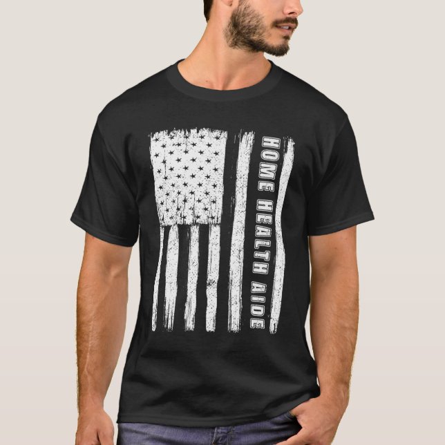Fjärde juli för amerikansk flagg hemmaboende vårdb t shirt (Framsida)