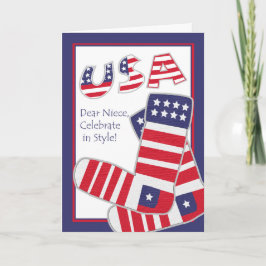 Fjärde juli för Niece, Patriotic Socks Kort