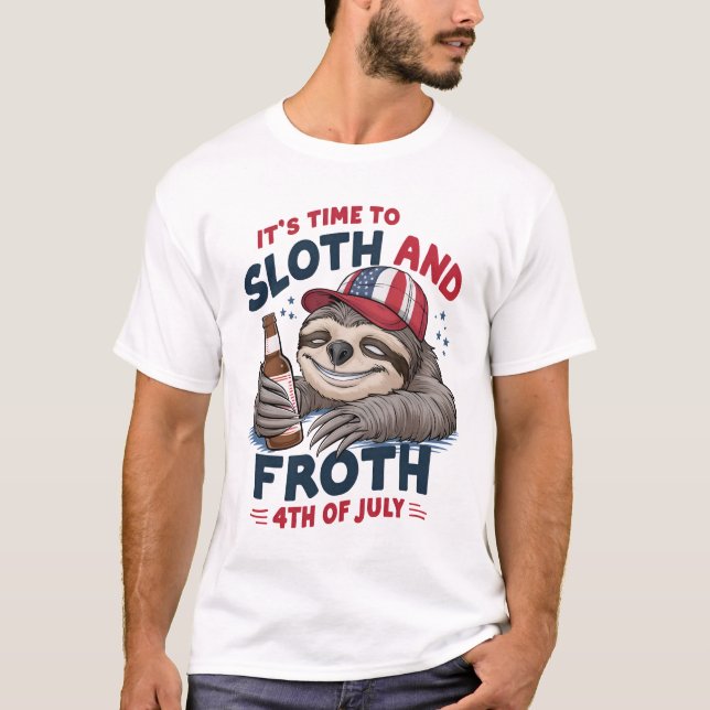 FJÄRDE JULI FUNNY SLOTH CELEBRATING T SHIRT (Framsida)