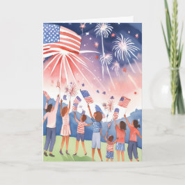 Fjärde juli-fyrverkerier | Akvarell USA-flagga Helgkort