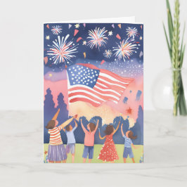 Fjärde juli fyrverkerier | Watercolor USA Holiday Helgkort