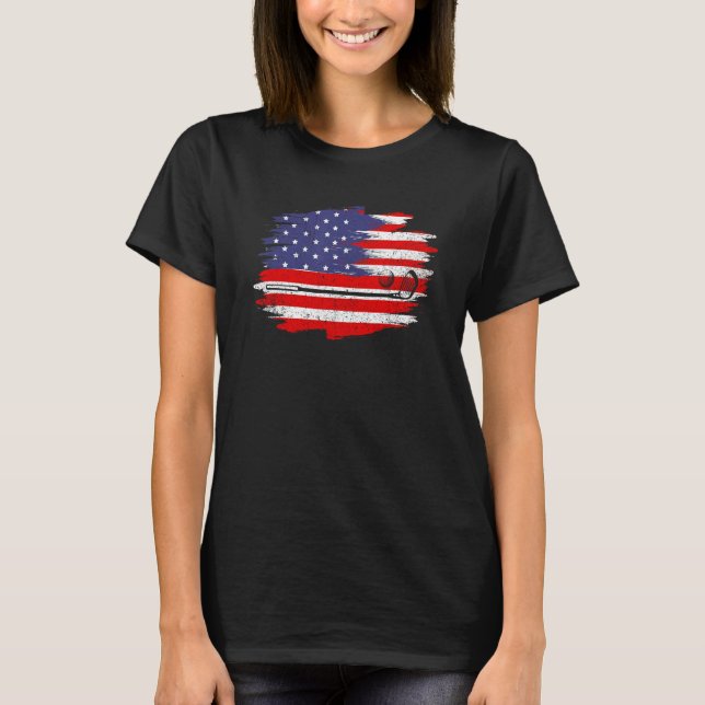 Fjärde juli golf American Flagga Boll med Top hat T Shirt (Framsida)