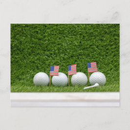 Fjärde juli golf boll med flagga Amerika i grönt Vykort