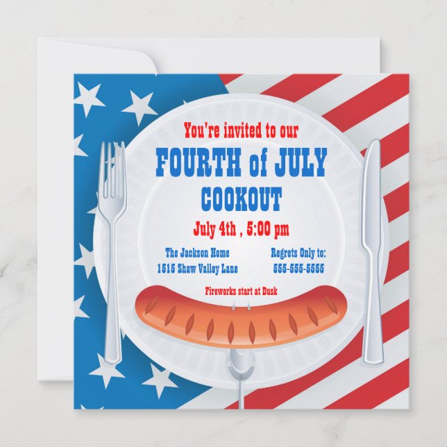 Fjärde juli grillfest inbjudan (Framsida)