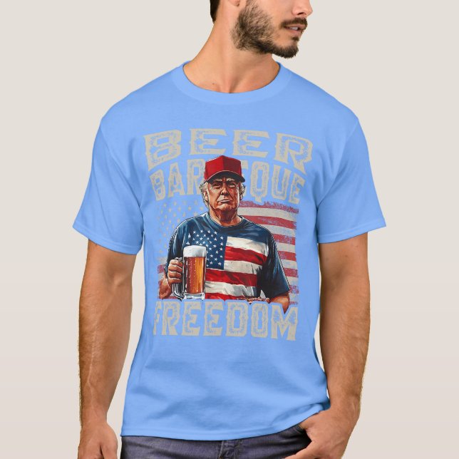 Fjärde Juli Grillöl Och Frihet Röd Vit Blå T Shirt (Framsida)