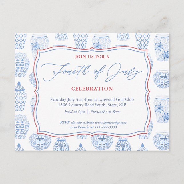 Fjärde juli-händelsen i Party, icke-vinstdrivande  Vykort (Framsida)