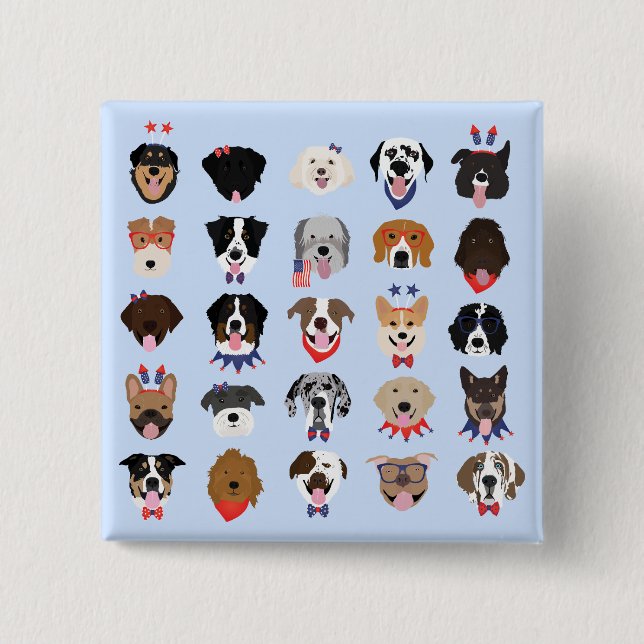 Fjärde juli Hund Ansikte Knapp (Framsida)