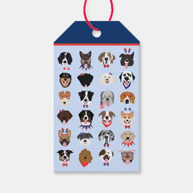 Fjärde juli Hund Ansikte Presentetikett (Framsidan)