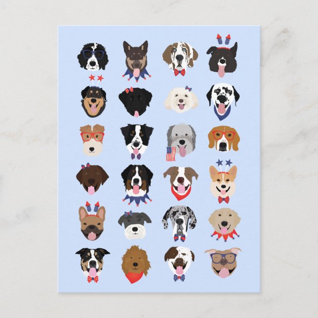 Fjärde juli Hund Ansikte Vykort (Framsida)