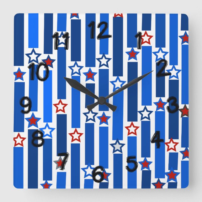 Fjärde juli i Stars och stripes  Fyrkantig Klocka (Framsida)