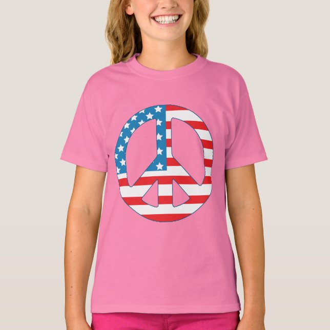 Fjärde juli - Independence day - Peace Flagga T-shirt (Framsida)