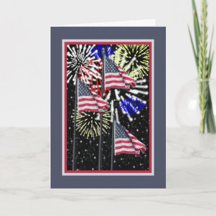 Fjärde juli-kortet med Flaggor och Fireworks Kort