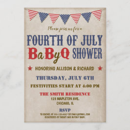 Fjärde juli månads barndusch rött vitt blått rusti inbjudningar