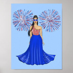 Fjärde juli med Fireworks Mode Illustration Poster