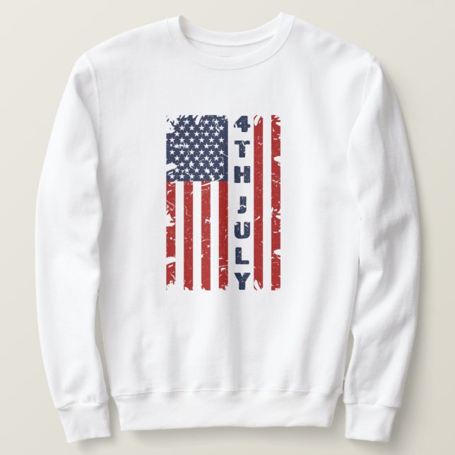 Fjärde juli och Torn US-Flagga Lång Ärmad Tröja (Design framsida)