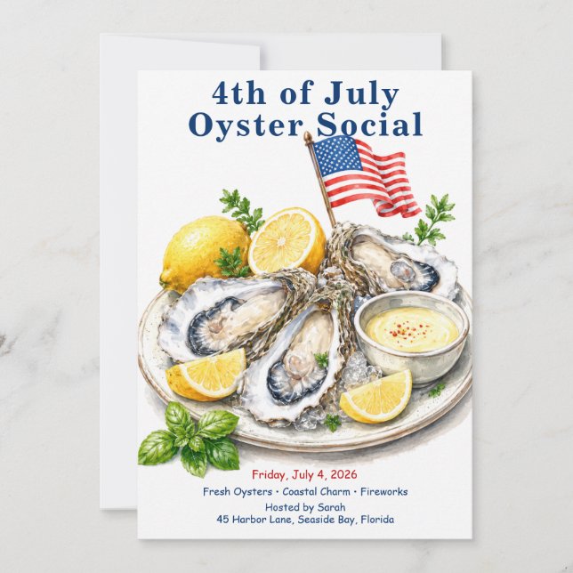 Fjärde juli Oyster Social Inbjudan Coastal  (Framsida)