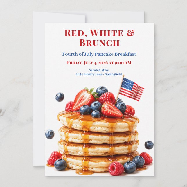 Fjärde juli-pannkakfrukost - Patriotisk fest Inbjudningar (Framsida)