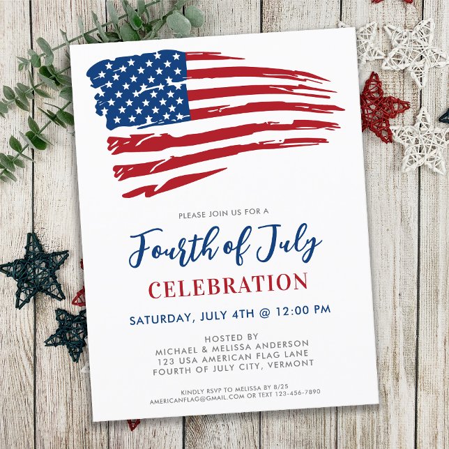 Fjärde juli Party Patriotic USA Amerikanska Flagga Inbjudan Vykort (Skapare uppladdad)