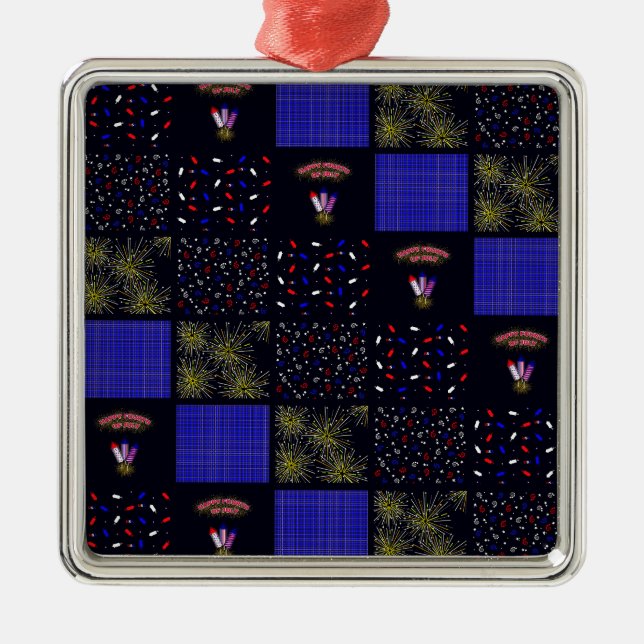 Fjärde juli Patchwork Mönster - 4 juli Julgransprydnad Metall (Framsidan)