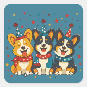 Fjärde juli Pembroke Welsh Corgi Hundar Fyrkantigt Klistermärke