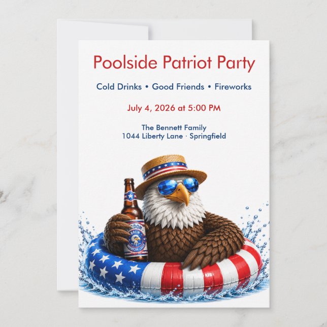Fjärde juli-poolparty - Patriotisk örn Inbjudningar (Framsida)