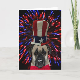 Fjärde juli Pug and Fireworks Card Kort
