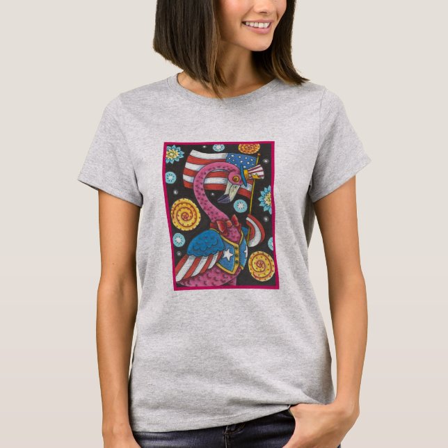 FJÄRDE JULI ROSA FLAMINGO AMERICANA T-SHIRT Grått (Framsida)