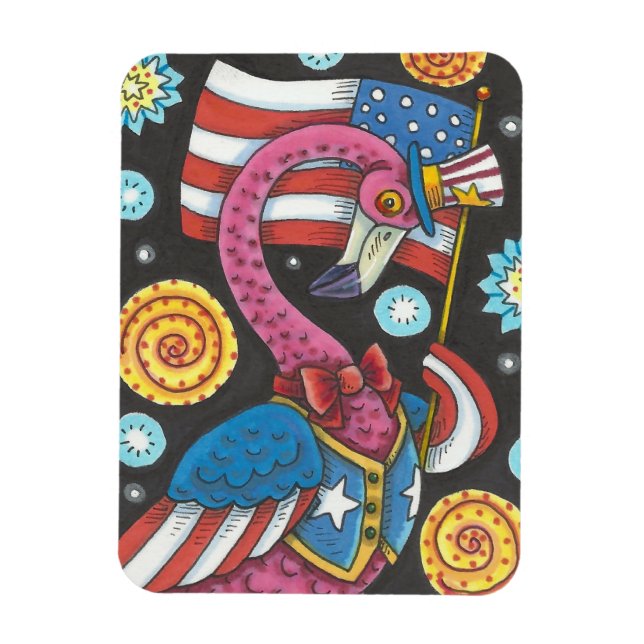 FJÄRDE JULI ROSA FLAMINGO, UNCLE SAM MAGNET (Vertikal)