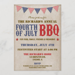 Fjärde juli rött vitt blått fyrverkerier inbjudningar