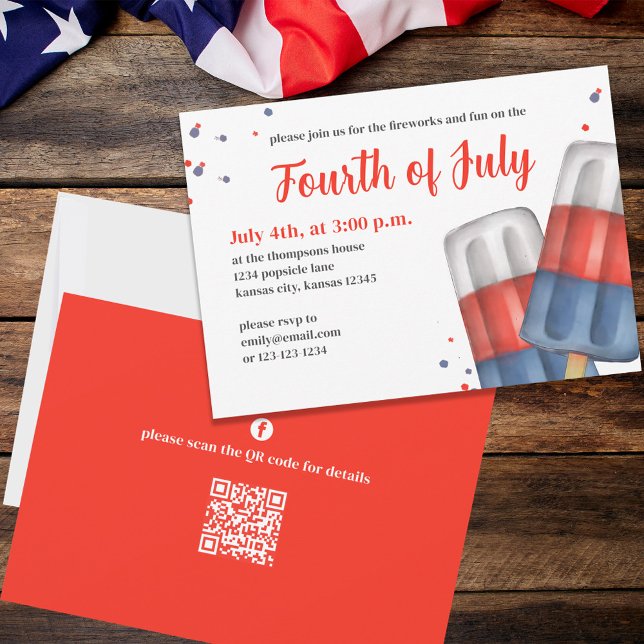 Fjärde juli Sommaren Party Anpassningsbarna Inbjudningar (Fourth of July party invitation with red, white, and blue popsicles. )