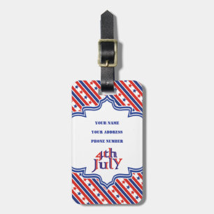 Fjärde juli-textdesign och gräns med stjärnor bagagebricka