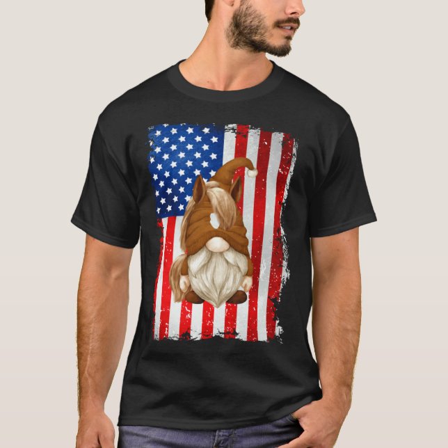 Fjärde Juli Tomte Grafisk Patriotisk Häst Ameri T Shirt (Framsida)