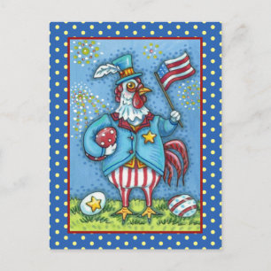 FJÄRDE JULI TUPP, FUNNY PATRIOTIC CHICKEN HELG VYKORT