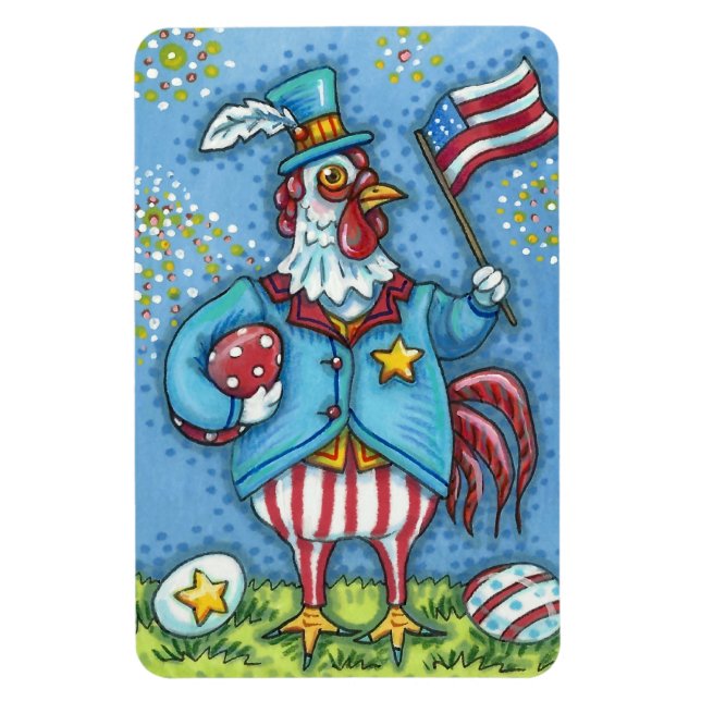 FJÄRDE JULI TUPP, FUNNY PATRIOTIC CHICKEN MAGNET (Vertikal)