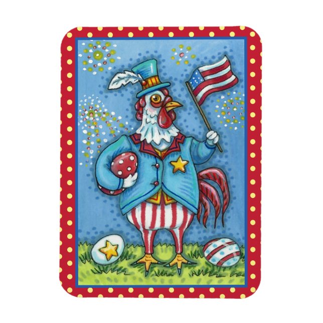 FJÄRDE JULI TUPP, FUNNY PATRIOTIC CHICKEN MAGNET (Vertikal)