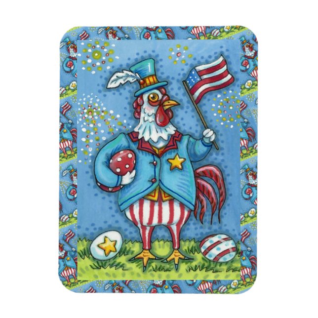 FJÄRDE JULI TUPP, FUNNY PATRIOTIC CHICKEN MAGNET (Vertikal)