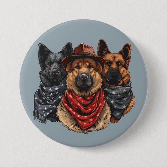 Fjärde juli Tyska shepherd Hundar Knapp (Framsida)