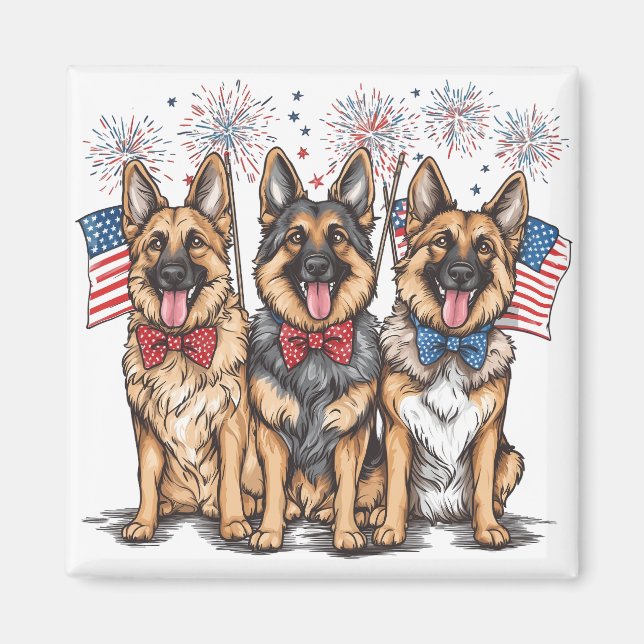 Fjärde juli Tyska shepherd Hundar Magnet (Framsidan)