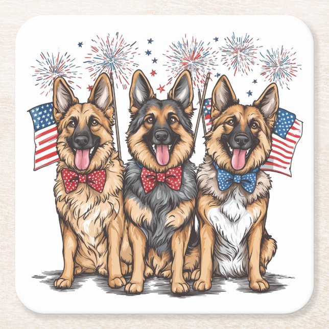 Fjärde juli Tyska shepherd Hundar Underlägg Papper Kvadrat (Framsidan)