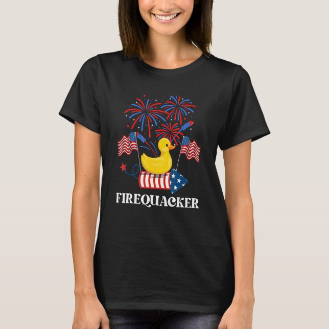 Fjärde juli: USA Patriotic Firecracker Rubber Du T Shirt (Framsida)