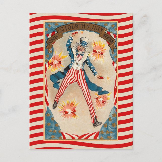 Fjärde juli Vintage farbror Sam Vykort (Framsida)