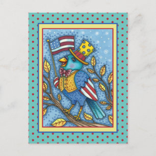FJÄRDE JULY BLUEBIRD TWEET, AMERICAN FLAGGA USA HELG VYKORT