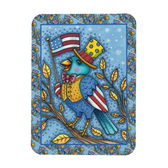 FJÄRDE JULY BLUEBIRD TWEET, AMERICAN FLAGGA USA MAGNET (Vertikal)