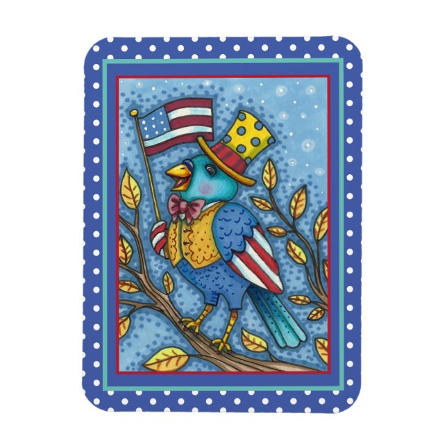 FJÄRDE JULY BLUEBIRD TWEET, AMERICAN FLAGGA USA MAGNET (Vertikal)