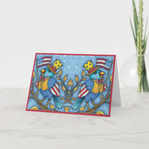 FJÄRDE JULY BLUEBIRD TWEET, AMERIKANSK FLAGGA Cute Helgkort
