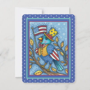 FJÄRDE JULY BLUEBIRD TWEET, AMERIKANSK FLAGGA Flat Julkort