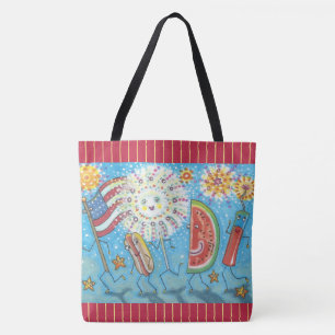 FJÄRDE JULY GANG & FIREWORKS TOTE BAG Red Tygkasse