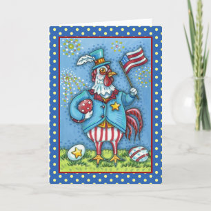FJÄRDE JULY TUPP, FUNNY PATRIOTIC CHICKEN Verse Helgkort